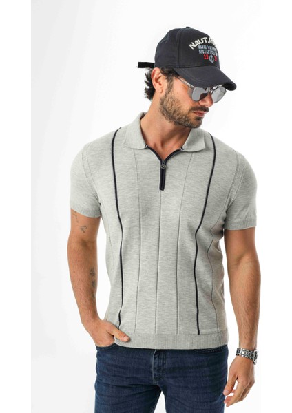 Polo Yaka Yarım Fermuarlı Çizgi Desenli Triko T-SHIRT-TY-1311 fiyatları