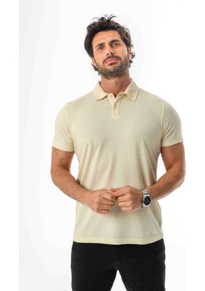 Polo Yaka Düğmeli Viskon Karışımlı Jakarlı T-SHIRT-J-2093