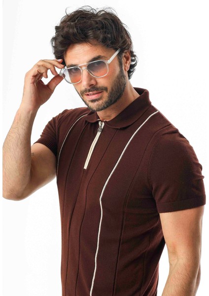 Polo Yaka Yarım Fermuarlı Çizgi Desenli Triko T-SHIRT-TY-1311 modelleri
