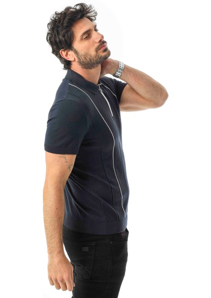 Polo Yaka Yarım Fermuarlı Çizgi Desenli Triko T-SHIRT-TY-1311 modelleri