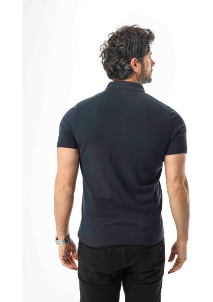 Polo Yaka Yarım Fermuarlı Çizgi Desenli Triko T-SHIRT-TY-1311 fırsatları