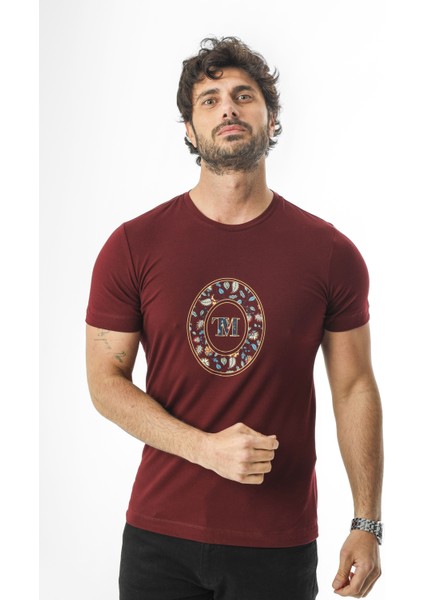 Bisiklet Yaka Baskılı Pamuklu Erkek T-SHIRT-MSL-2263