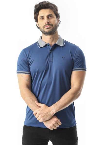 Polo Yaka Düğmeli Yakası Baskılı Pamuk T-SHIRT-6277