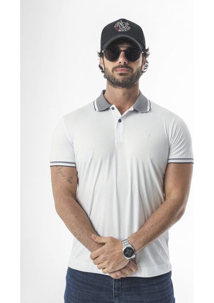 Polo Yaka Düğmeli Yakası Baskılı Pamuk T-SHIRT-6277