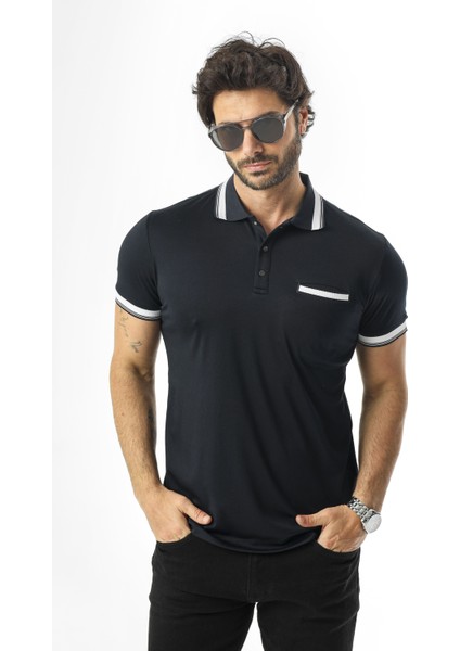 Cepli Polo Yaka Çıtçıtlı Kol Ucu Triko Detaylı T-SHIRT-6286