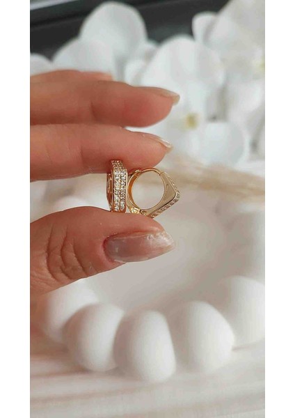 Çelik Kuyumcu Işçiliğinde Zirkon Taşlı Küpe 14 Ayar Kaplama fırsatları