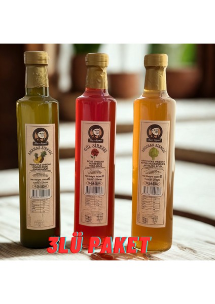 3lü Avantaj Sirke Paketi(Enginar Ananas Gül Sirkesi 500ml Cam Şişe)