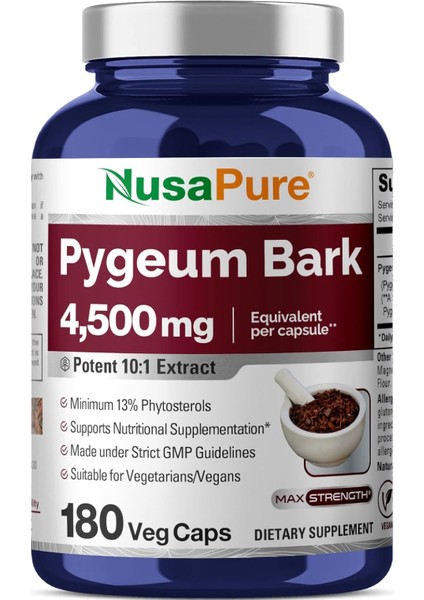 pygeum Bark 10:1 Extract 450 Mg Equivalent To 4500 mg 180 Veggie Caps