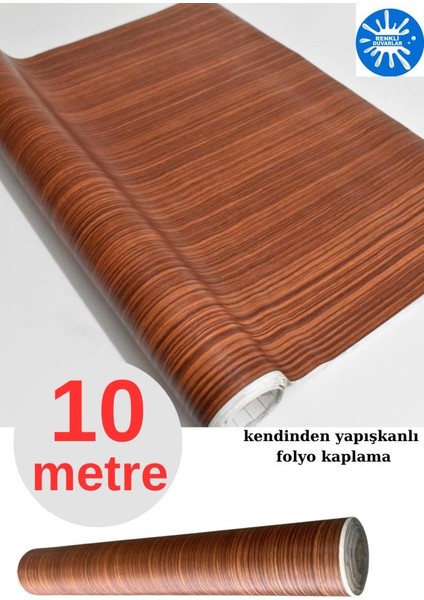 45CM x 10 Metre 1 Rulo Folyo Yapışkanlı Kestane Ahşap Görünümlü Mutfak Duvar Kaplama Folyosu Kağıdı
