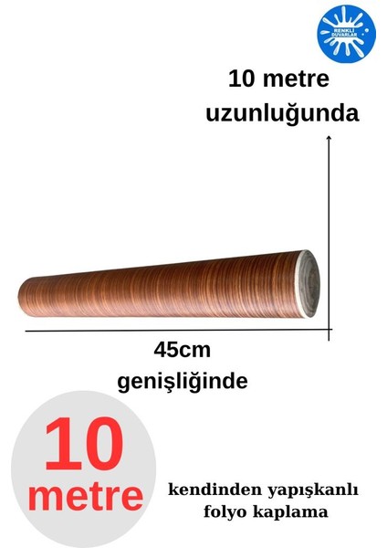 45CM x 10 Metre 1 Rulo Folyo Yapışkanlı Kestane Ahşap Görünümlü Mutfak Duvar Kaplama Folyosu Kağıdı