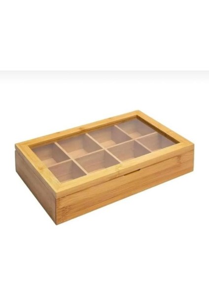 8 Bölmeli Bambu Poşet Çay Kutusu 20X30 cm Çok Amaçlı Organizer Kutu fiyatları