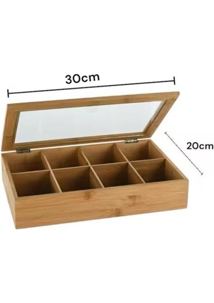 8 Bölmeli Bambu Poşet Çay Kutusu 20X30 cm Çok Amaçlı Organizer Kutu modelleri