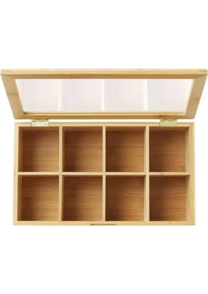 8 Bölmeli Bambu Poşet Çay Kutusu 20X30 cm Çok Amaçlı Organizer Kutu fırsatları