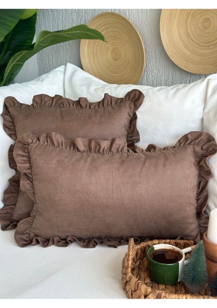 Vıntage Fırfırlı Kahverengi Kırlent Kılıfı 1 Adet