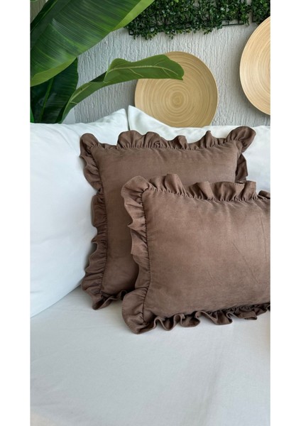 Vıntage Fırfırlı Kahverengi Kırlent Kılıfı 1 Adet modelleri