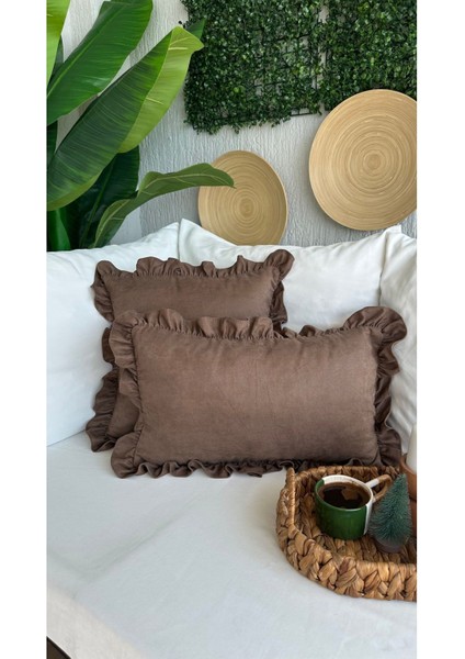 Vıntage Fırfırlı Kahverengi Kırlent Kılıfı 1 Adet fırsatları