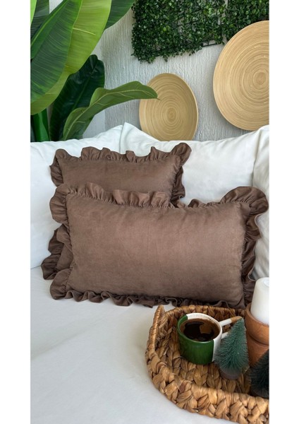 Vıntage Fırfırlı Kahverengi Kırlent Kılıfı 1 Adet indirimleri