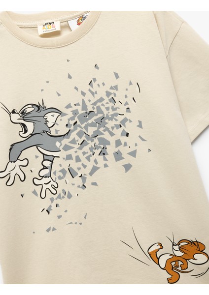 Yeni Sezon Pamuklu Lisanslı Kısa Kollu Tom ve Jerry Baskılı Tişört