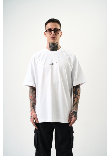 Erkek Eight Baskılı Oversize T-Shirt Beyaz fiyatları