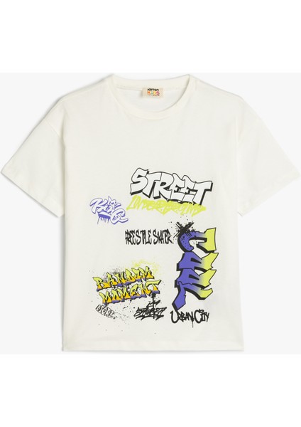Yeni Sezon Grafiti Baskılı Kısa Kollu Bisiklet Yaka Oversize Tişört