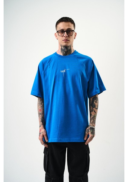 Erkek Eight Baskılı Oversize T-Shirt Mavi fiyatları