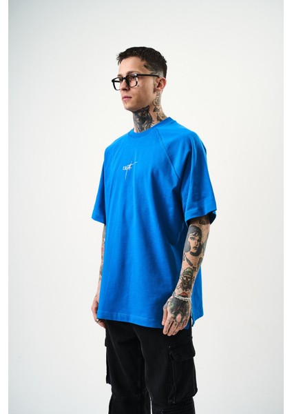 Erkek Eight Baskılı Oversize T-Shirt Mavi modelleri