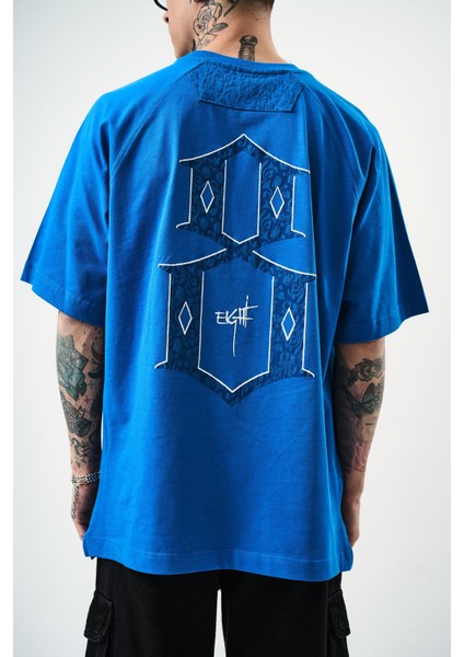 Erkek Eight Baskılı Oversize T-Shirt Mavi fırsatları