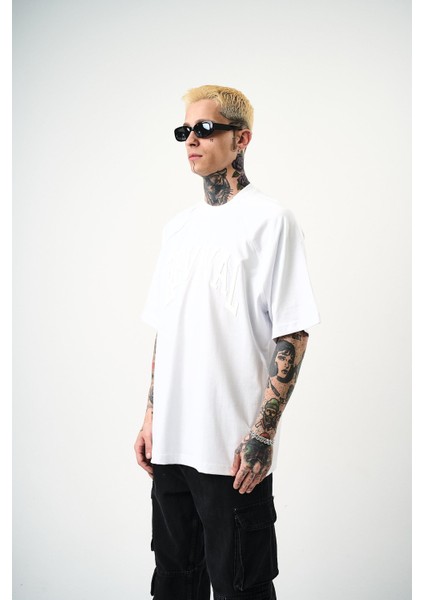 Erkek Revival Baskılı Oversize T-Shirt Beyaz fiyatları
