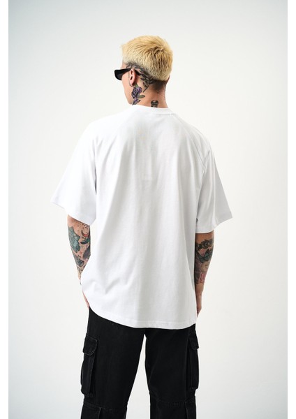 Erkek Revival Baskılı Oversize T-Shirt Beyaz modelleri