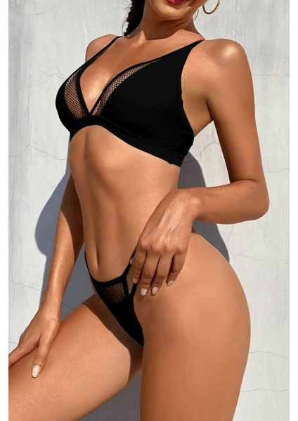 - Kadın Siyah File Detaylı Özel Bikini Takımı fiyatları