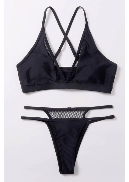 - Kadın Siyah File Detaylı Özel Bikini Takımı indirimleri