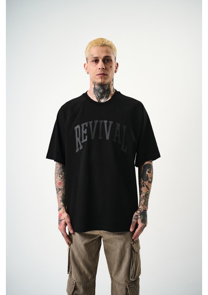 Erkek Revival Baskılı Oversize T-Shirt Siyah