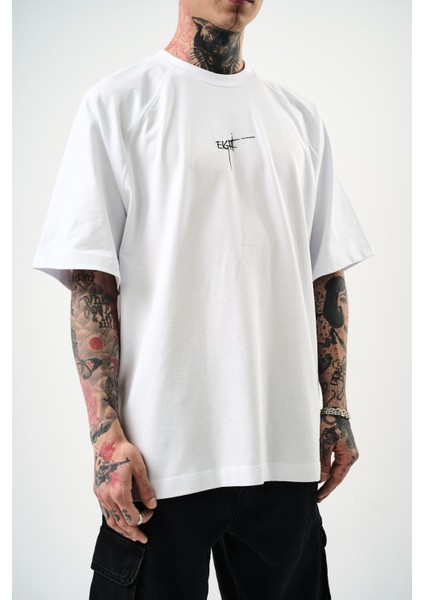 Erkek Eight Baskılı Oversize T-Shirt Beyaz indirimleri