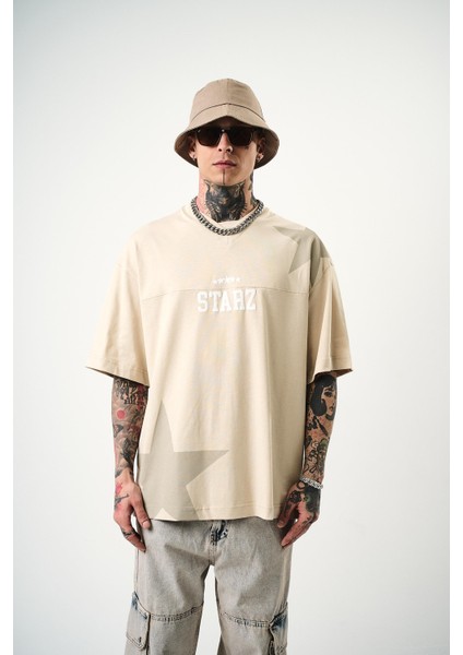 Erkek 22 Starz Baskılı Oversize T-Shirt Bej fiyatları