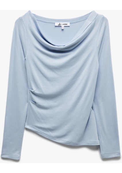 Yeni Sezon Viskon Asimetrik Uzun Kollu Slim Fit Degaje Yaka Tişört modelleri