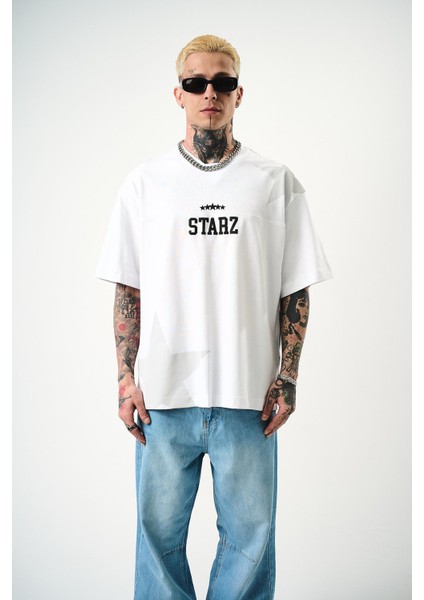 Erkek 22 Starz Baskılı Oversize T-Shirt Beyaz fiyatları