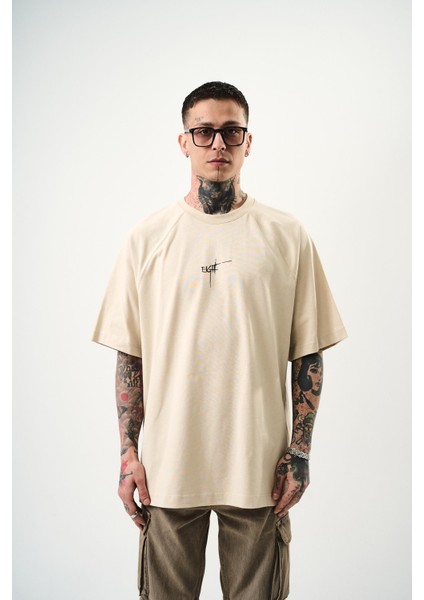 Erkek Eight Baskılı Oversize T-Shirt Bej fiyatları