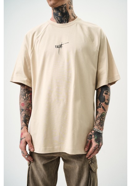 Erkek Eight Baskılı Oversize T-Shirt Bej indirimleri