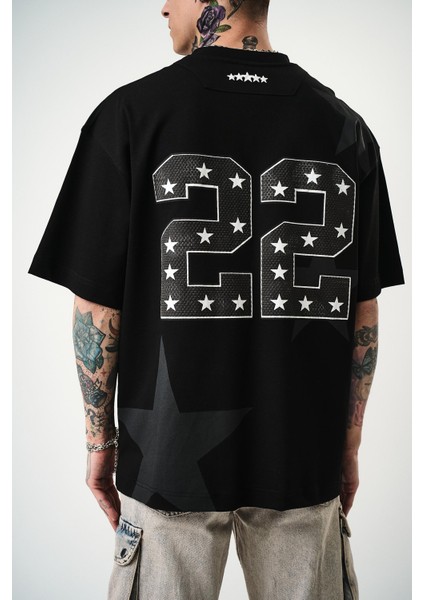 Erkek 22 Starz Baskılı Oversize T-Shirt Siyah fırsatları