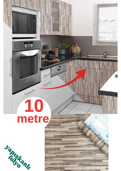 45CM x 10 Metre 1 Adet Folyo Yapışkanlı Şaşırtmalı Desen Ahşap Mutfak Duvar Kaplama Folyosu Kağıdı
