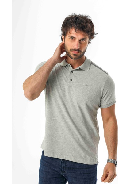 Polo Yaka Omzu Baskılı Düğmeli T-SHIRT-PL-3614