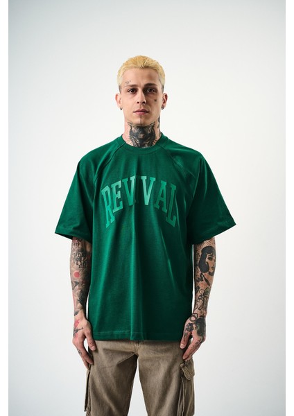 Erkek Revival Baskılı Oversize T-Shirt Nefti