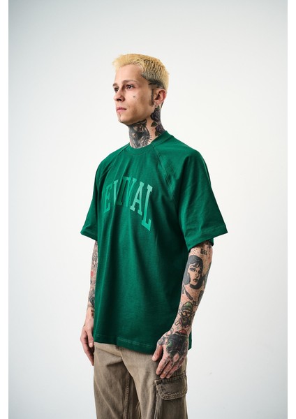 Erkek Revival Baskılı Oversize T-Shirt Nefti fiyatları