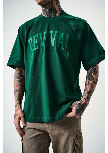 Erkek Revival Baskılı Oversize T-Shirt Nefti indirimleri