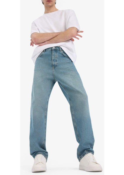 Yeni Sezon %100 Pamuk Baggy Fit Geniş Kalıp Normal Bel Geniş Paça Soluk Efektli Jean Pantolon indirimleri