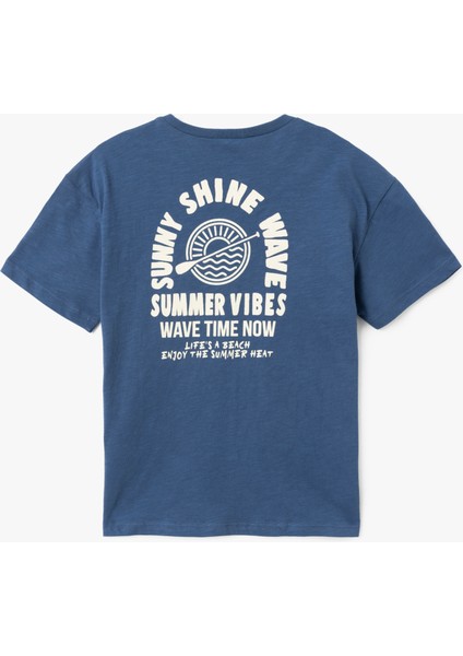 Yeni Sezon Pamuklu Kısa Kollu Bisiklet Yaka Slogan Baskılı Oversize Tişört