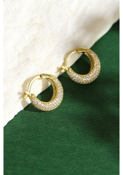 Kadın 925 Ayar Zirkon Taşlı Oval Küpe modelleri