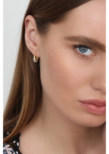 Kadın 925 Ayar Zirkon Taşlı Oval Küpe