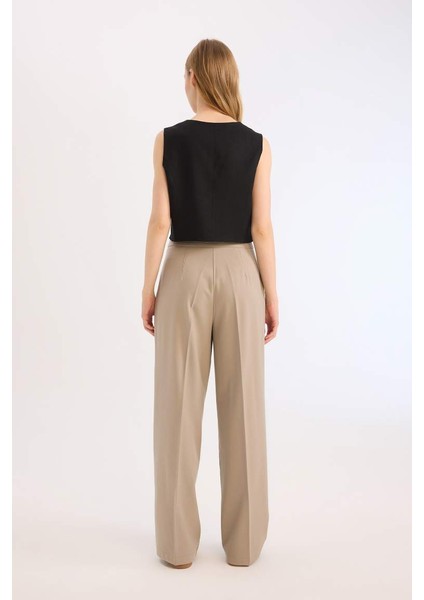 Yeni Sezon Standart Boy Kumaş Palazzo Pantolon Wide Leg Geniş Bol Paça Basic Düz Yüksek Bel indirimleri