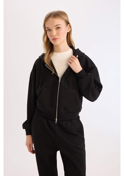 Yeni Sezon Coool Standart Fit Kapüşonlu Basic Düz Kanguru Cepli Fermuarlı Sweatshirt modelleri